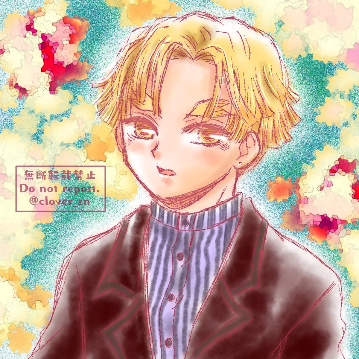 くろーばーꕤ୭*さんがTwitterに投稿した我妻善逸(鬼滅の刃)のイラスト。
