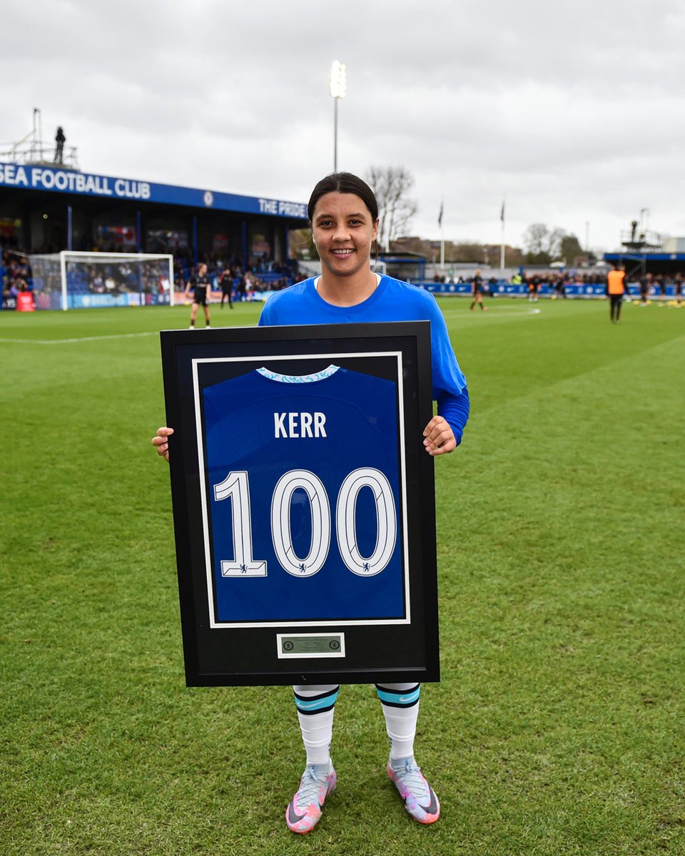 ChelseaFCW's tweet image. Welcome to the 100 club, @SamKerr1! 💯