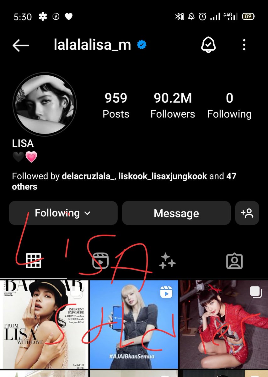 HOT_LALISA27's tweet photo. ✨📝LISA's Instagram account has reached 90.2M followers. She remains as the most followed Kpop Artist on the social media platform. 🙌🏼🎉
#LISA90MPARTY
#LISA #LALISA #MONEY https://t.co/NTMuf8fq6M