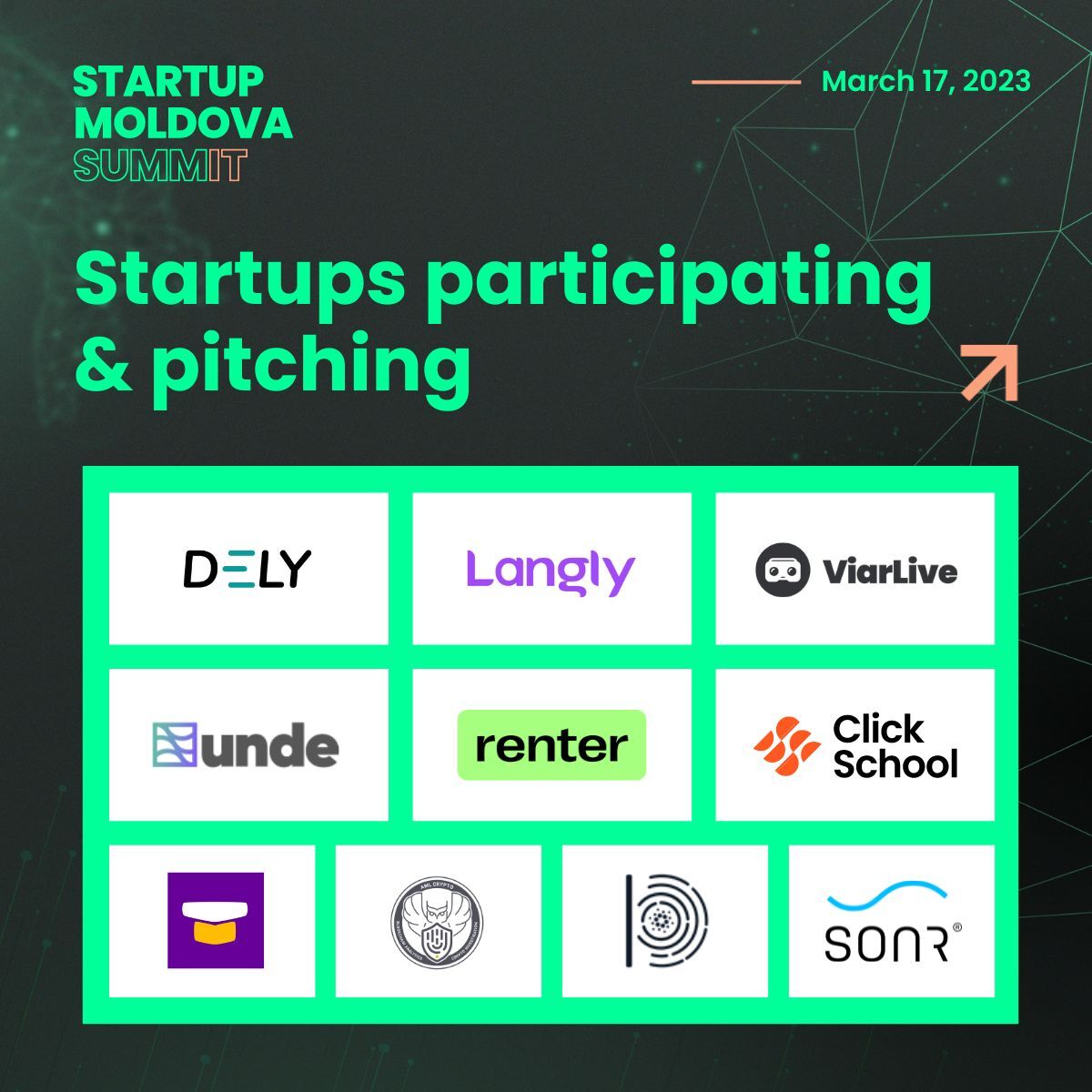 💪🏼 Check out the startups that will be pitching at #StartupMoldovaSummit2023 You still have time to join us on the 17th of March, at Tekwill starting from 10AM!
