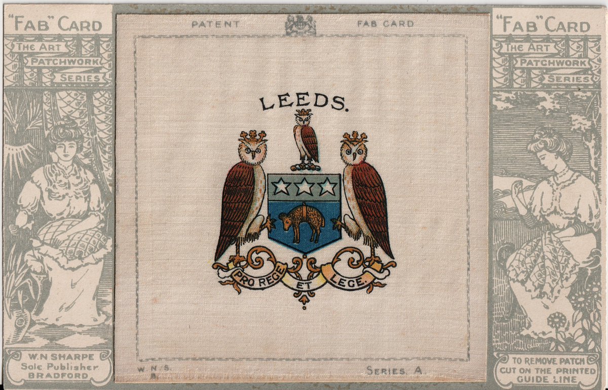 Early 1900s W. N. Sharpe of Bradford 'Fab' card (silk patch mounted on a postcard) - These cost 1 penny to send at a time the postcard rate was 1/2 a penny! The patent mentioned appears to be GB190500735A ('Improvements in or relating to Post Cards and other Cards.') Unposted.