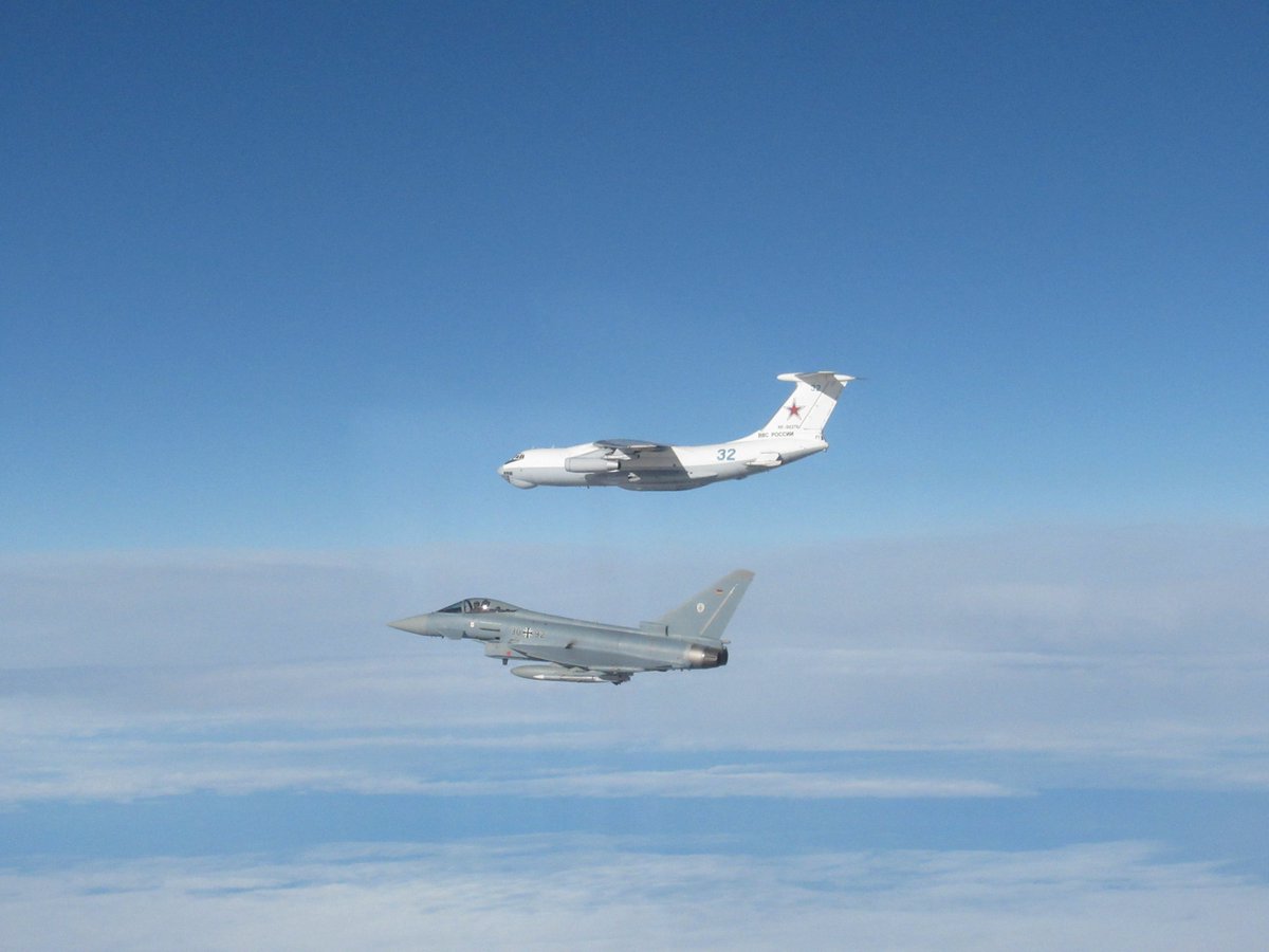 A @RoyalAirForce Typhoon fighter jet operating from Ämari Air Base in Estonia has carried out the first joint NATO Air Policing interception alongside a German Air Force Typhoon. Read more: bit.ly/3ZMEKQR @Team_Luftwaffe #bundeswehr #SecuringTheSkies #StrongerTogther