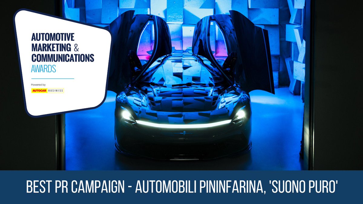 AutocarBusiness's tweet photo. @AutomobiliPinin is the winner of Best PR Campaign with its ‘SUONO PURO’ campaign, a craftily-made initiative allowing customers and enthusiasts to experience the sound of its Battista hypercar.
#AutoMarComms https://t.co/1cfrmRgzml