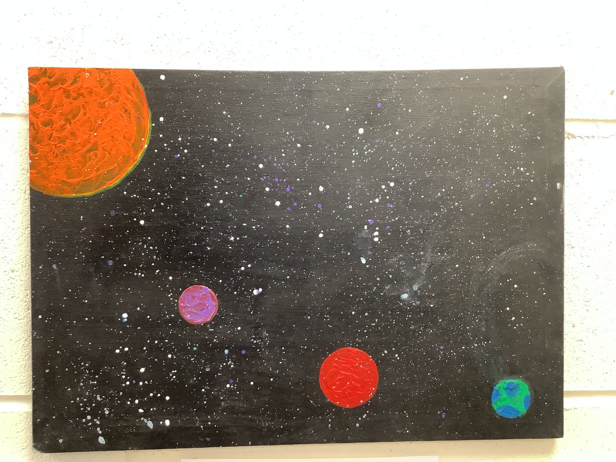 LowAshPrimary1's tweet photo. Some fantastic art work on display in the Headteachers' office by two of our year 5 pupils. 3 wonderful canvases by Harrison and the beautiful pencil drawing by Malachy. https://t.co/eAoOgL00Y0