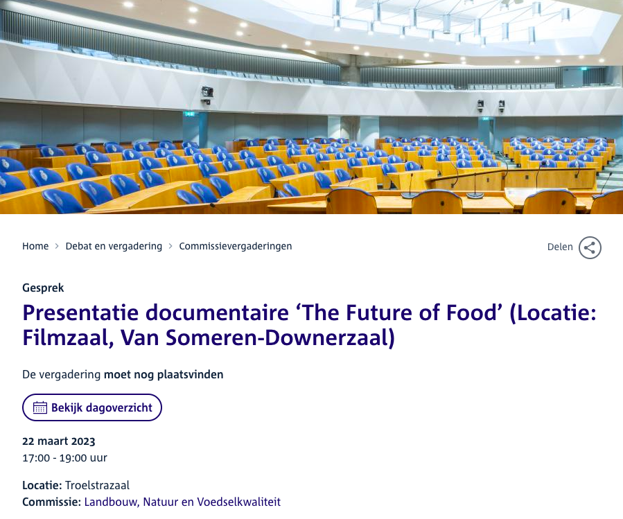 JorisLohman's tweet photo. Volgende week draait 'The Future of Food' (2022) in de Tweede Kamer op uitnodiging van @DerkBoswijk - vanaf 22 maart is de film 5 weken gratis te bekijken via https://t.co/fHZkFEo80h en daarna gaan we op tour door Nederland en België #futureofood #stopthefoodfight @Hiddemhigh https://t.co/WpjLh0yeVG