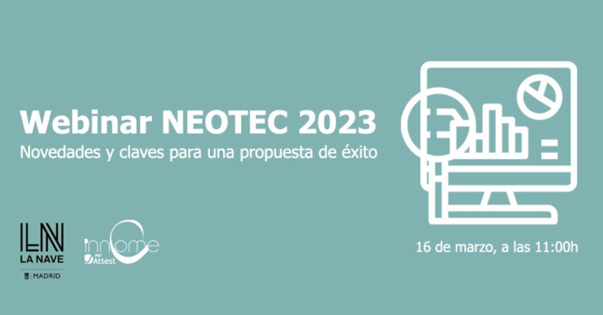 PKF_INNCOME's tweet photo. 📢Hoy último día para registrarse al webinar #NEOTEC 2023 que celebramos junto a @LaNaveMadrid  y @CDTI_innovacion 

🗓16 Marzo, 11.00h - online
👉Regístrate: https://t.co/sEiQazIeiI

#ayudas #subenciones #innovacion #startups #Pymes #Tecnologia https://t.co/hqiFq6kVQu