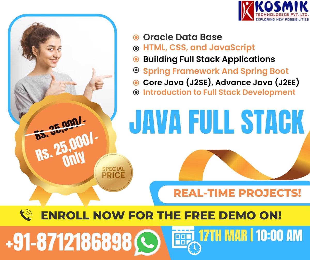Kosmikteck's tweet image. JAVA Full stack training in Hyderabad
Register for a free demo: bit.ly/2KKDgEO
Phone no: 8712186898
#javafullstack #JAVAFullstackonlinetraining #javaprogramming #javascriptdeveloper #JAVAOnlineTraining #Bestjavatraining
#JAVAFullstacktraininginhyderabad