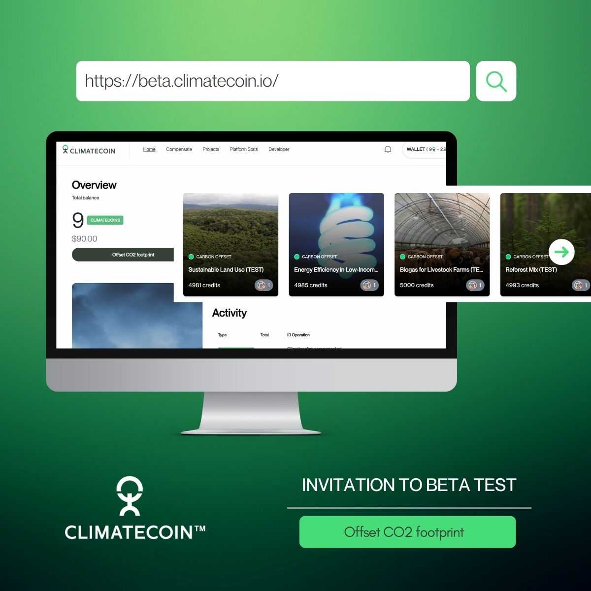 Climatecoin's tweet photo. GM #Climatecoin pioneers!👋🌍

Just a quick #announcement to say… 💬

Our BETA testing for compensation is now LIVE! 🚀

Click below to get started 🔽

Platform Access: https://t.co/Yu1yUJgfJy 🌐
Tutorial: https://t.co/0xZQkcjIFQ 📖
Support &amp; Feedback: https://t.co/zAQhJzwjGM 🆘 https://t.co/6ra3xb1WI7