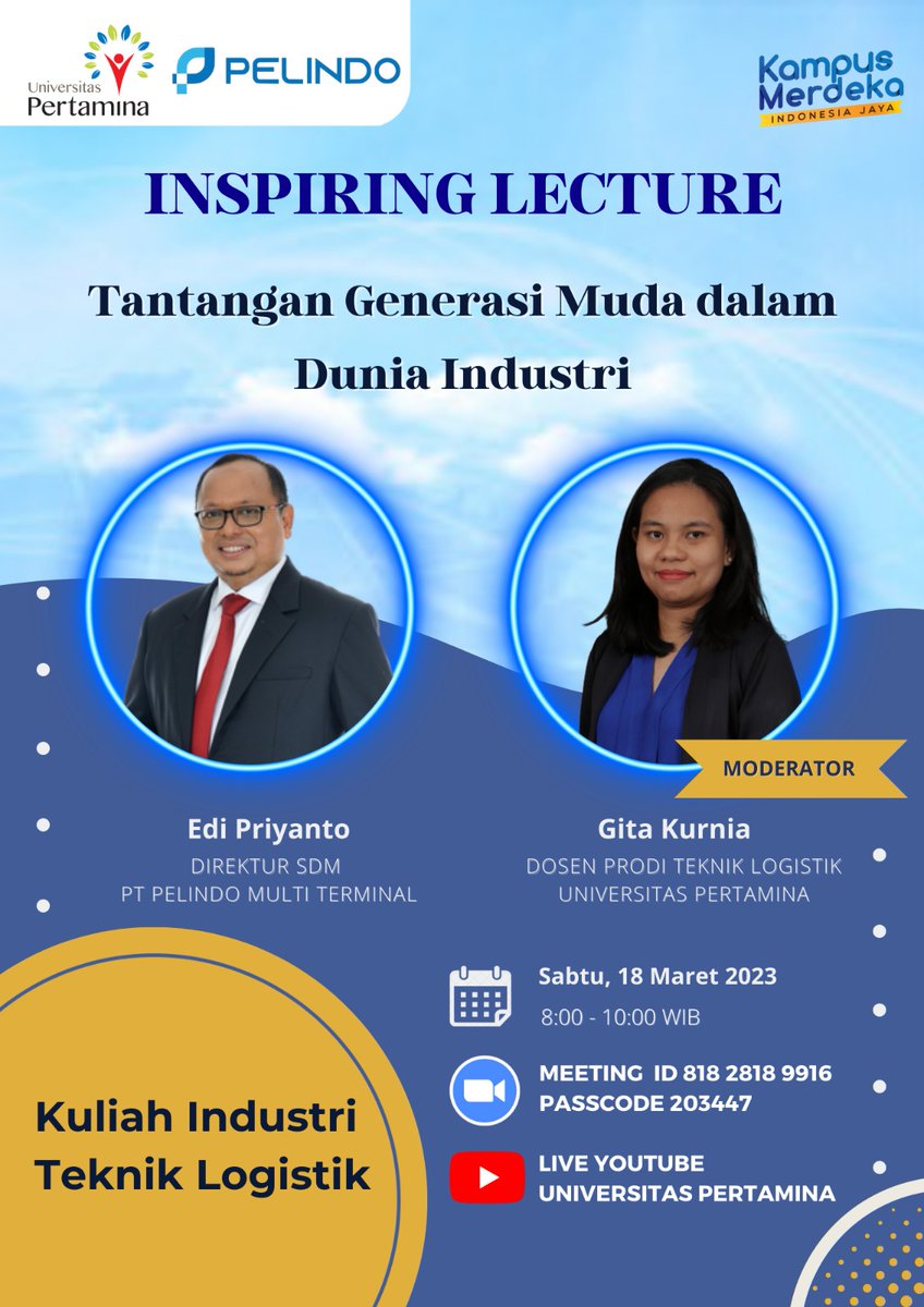Kimia_UPer's tweet photo. 📣📣Pengumuman Webinar Cipta Karsa Pekan Ke-4 

🗓Sabtu, 18 Maret 2023
🕘 08:00-10:00 WIB

📚 Tema: Tantangan Generasi Muda dalam Dunia Industri

💻Join Zoom Meeting
https://t.co/f0H09iloAi

Meeting ID: 818 2818 9916
Passcode: 203447

📍Live Youtube Universitas Pertamin https://t.co/wV0PsVO0oE