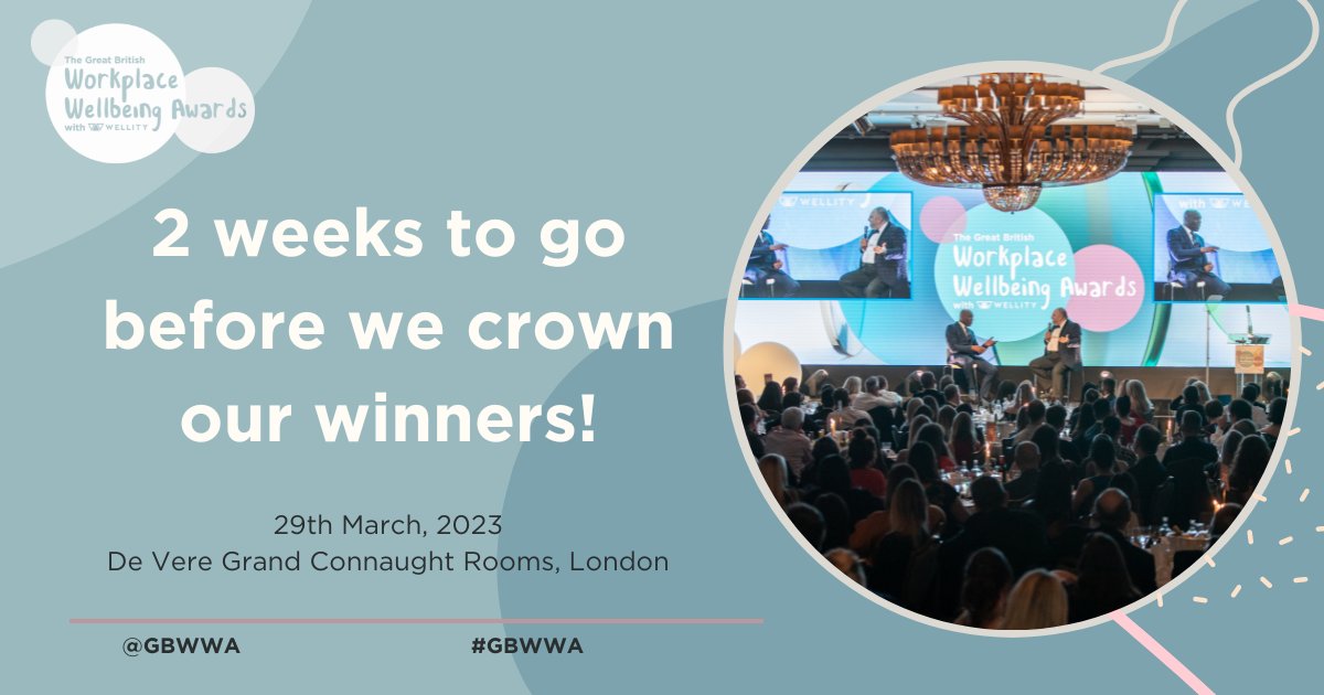 2 WEEKS TO GO! 🏆

In partnership with <a href="/BeWellity/">Wellity</a>, #GBWWA are honoured that we are able to celebrate the achievements of the individuals, teams &amp; organisations making a difference to our nation’s working population 🙌

We're looking forward to celebrating with you all!
