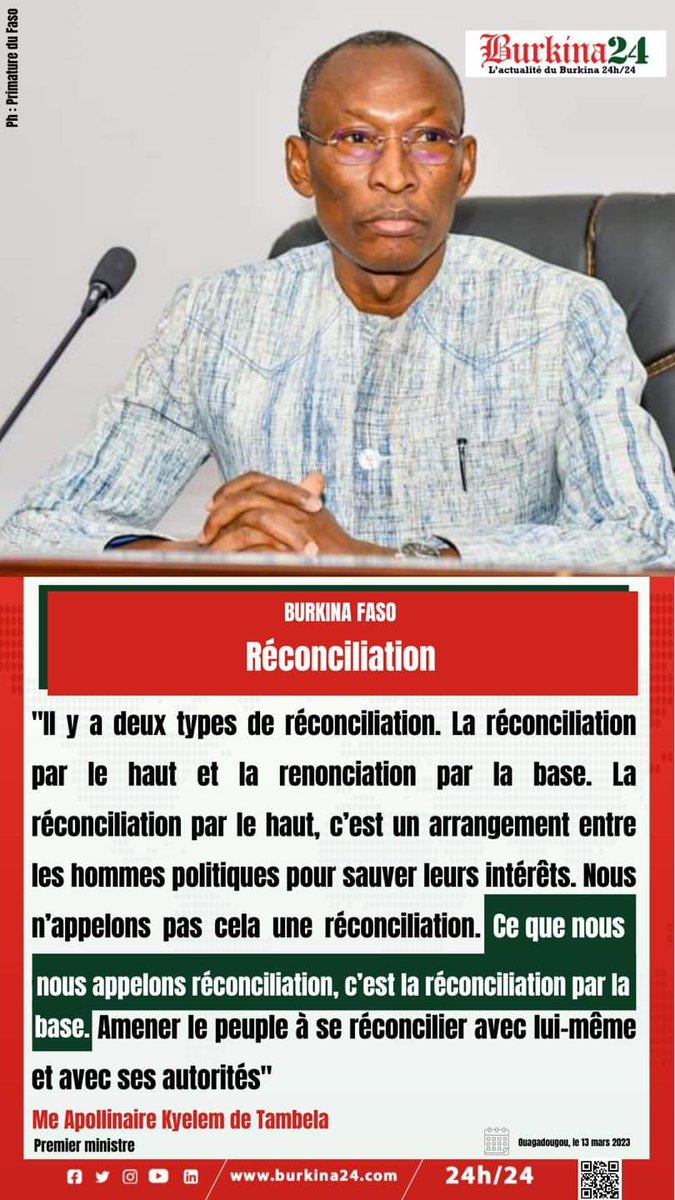 burkina24's tweet photo. 🔴#BurkinaFaso #Réconciliation "…Il y a deux types de réconciliation. La réconciliation par le haut et la renonciation par la base. La réconciliation par le haut, c’est un arrangement entre les hommes politiques pour sauver leurs intérêts..." ⤵️ 

https://t.co/Y476uB6WgI https://t.co/NzGIKhWzMQ