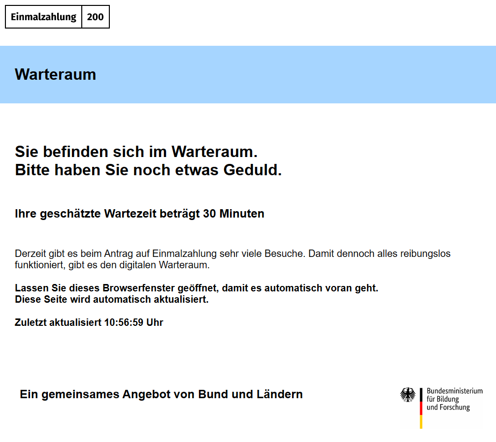 Martin_Knopp_'s tweet photo. Nach nur 1,5h konnte ich mich mit meiner bereits registrierten bundID anmelden
Ab jetzt muss ich nur noch 30min warten bis ich den Antrag ausfüllen darf...
#Einmalzahlung200 #bundID https://t.co/sjuVDVaUc1