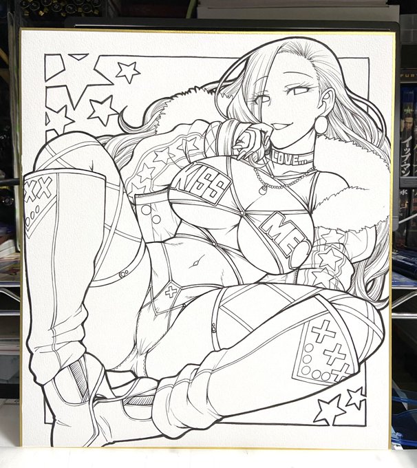 単行本「ギャル活」発売記念プレゼント色紙描いてる。色塗るぞー。 