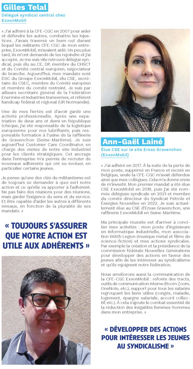 cfecgc_PEN's tweet photo. Pourquoi et comment se lance-t-on dans le syndicalisme ?
Quels sont les moteurs et les grands principes de l'action syndicale ?
@GillesTelal  et @anngael_laine témoignent dans le numéro de mars du magazine de la @CFECGC 
➡https://t.co/sWi80ByWhK
#engagement #jeunesse #syndicat https://t.co/Tn5A5keJjl