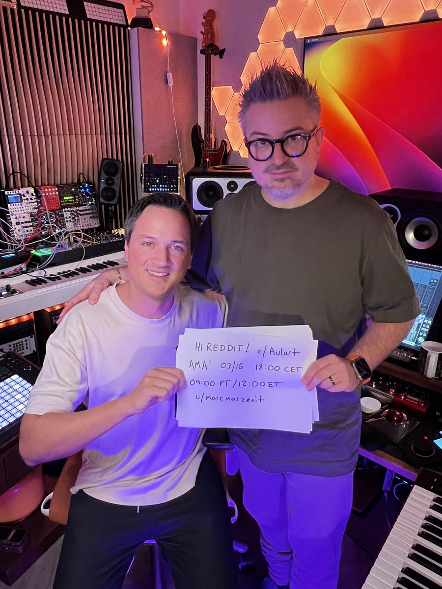 At the moment, I'm with Coldplay’s Grammy-Winning producer @Rikademus shooting his Aulart Masterclass. Join me tomorrow on my first “Ask Me Anything” on our Reddit community r/Aulart! Date: 03/16/2023 Time: 18:00 CET / 09:00 PT /12:00 ET Follow me on Reddit at u/marcmarzenit