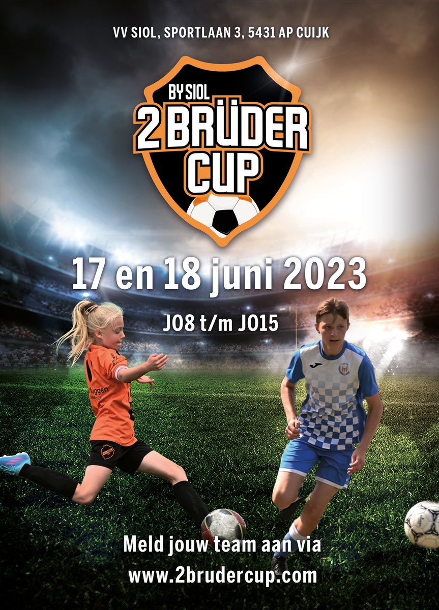 2brudercup's tweet photo. Heb jij jouw team al aangemeld voor de 2 Brüder Cup 2023❓

Alle teams die zich wel al hebben aangemeld vind je op onze website🤩

Dus waar wacht je nog op? Meld jouw team nu aan voor de 2 Brüder Cup op 17 en 18 juni 2023 ⚽️ https://t.co/hpHR83WjQQ