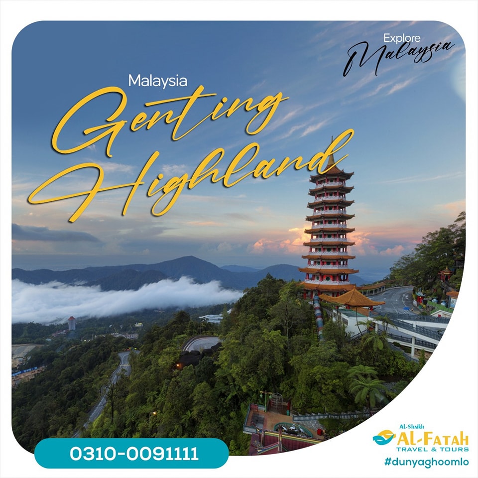 Explore Malaysia with an exclusive 7 Night 8 Days Package. 
Package Includes tours of LGK Hopping Tour, Dayang Bunting Entrance, and Genting Highland
Contact us at +92 310 0091111 
#alfatah  #dunyaghoomlo #travel #Malaysia #Malasyiatravel #ExploreMalaysia #MegaOffer #HopingIsland