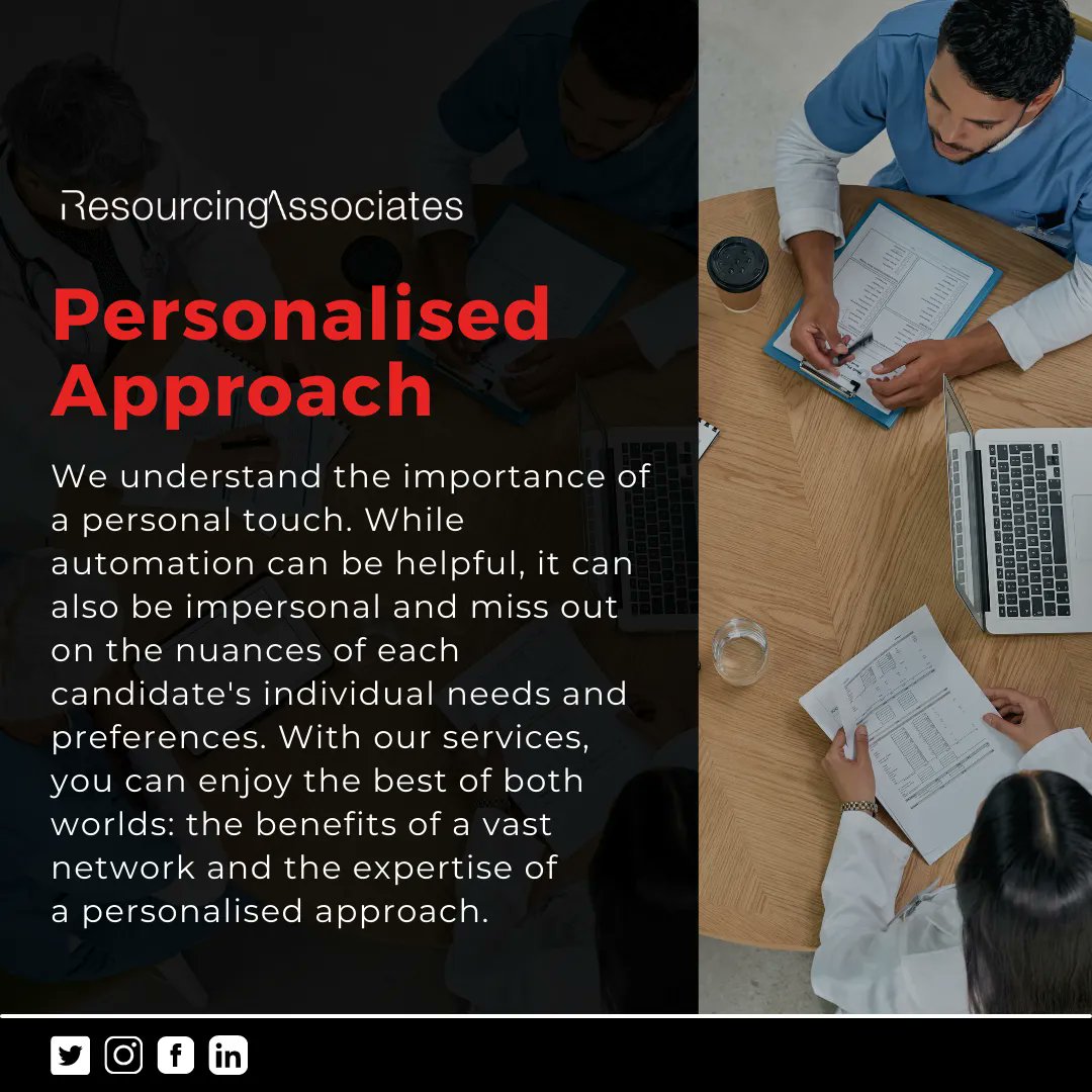 ResourcesAssoc's tweet image. Contact us at enquiries@resourcingassociates.com or call us at UK: 0203 983 9300 | USA: +1 (646) 993-7350 to get started.

#Recruiting #Recruitment #RecruitmentAgency #CareerDevelopment #CareerGrowth #CareerGoals #JobSearch #JobSeekers #JobOpportunities