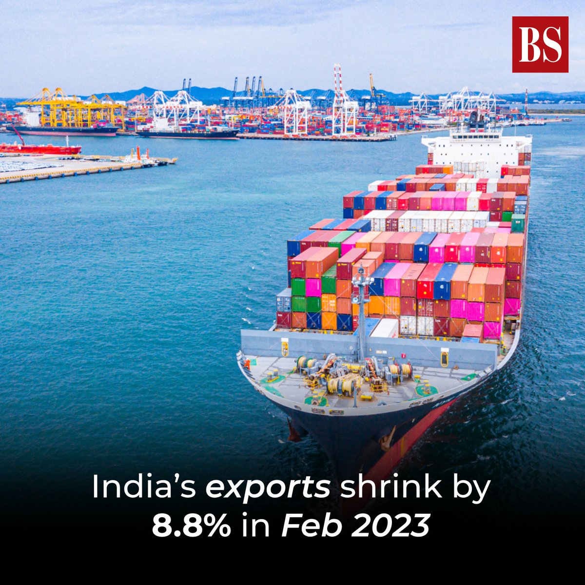 India’s goods #exports fell 8.8% in February to $33.88 billion while #imports fell 8.2% from a year ago to $51.31 billion, as per #CommerceMinistry estimates.

#IndianExport #India