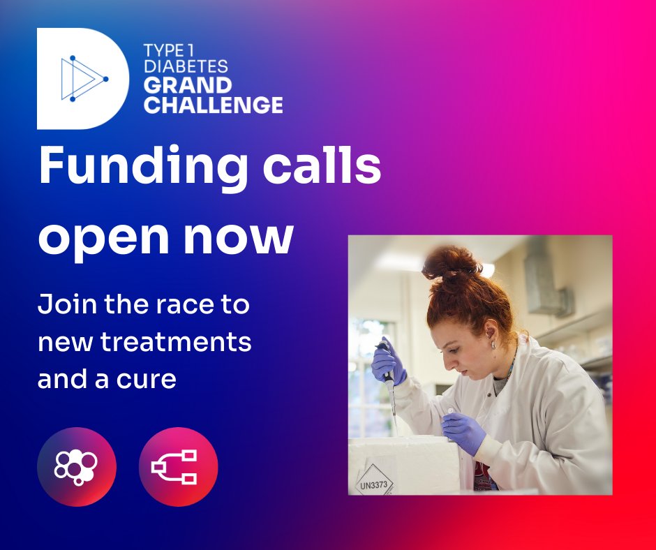 BT1DUK's tweet photo. 🚨 Researchers, don’t miss out on funding from the #Type1Diabetes #GrandChallenge! 🚨

We have open #funding calls for #T1Dresearch into replacing beta cells and the root causes of #T1D, in partnership with @stevemorganfdn and @DiabetesUK. 

More details below 🔬⬇️ https://t.co/hbB9C3bbfh