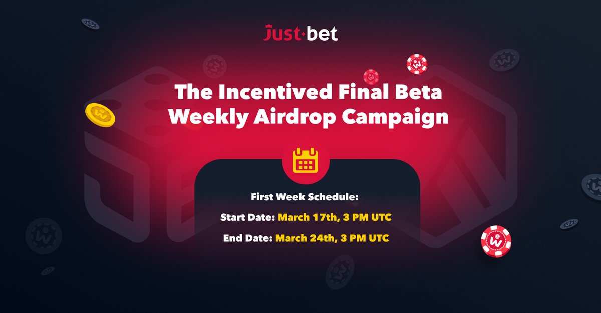 JustBetOnchain's tweet photo. 📢 Attention all JustBettors‼️

We're thrilled to announce our weekly airdrop campaign - the incentivized final beta for $WINR holders! 

Starting on March 17th at 3 PM, this first week-long campaign rewards user who meet the following criteria⬇️ https://t.co/a58X4glmHa