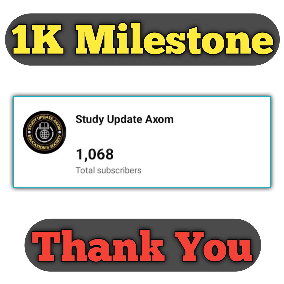 StudyUpdateAxom's tweet photo. Thank you all
1k Milestone of Subscription in my YouTube channel is completed.
@YouTubeCreators 
@ShujanAssam https://t.co/NKaJPjFj3o
