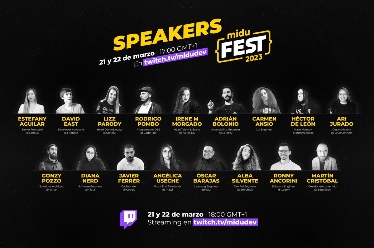 midudev's tweet photo. ¡Menos de una semana para la MiduFest!

Tu CONFERENCIA de PROGRAMACIÓN.
Gratis y en remoto.

✓ 20 speakers internacionales
✓ +150 regalos y sorteos
✓ Noticias y sorpresas
✓ Mesa redonda: de Junior a Senior
✓ Batalla: React vs. Angular vs. Vue vs Svelte

¡Y muchas sorpresas! https://t.co/QzydMnItrb