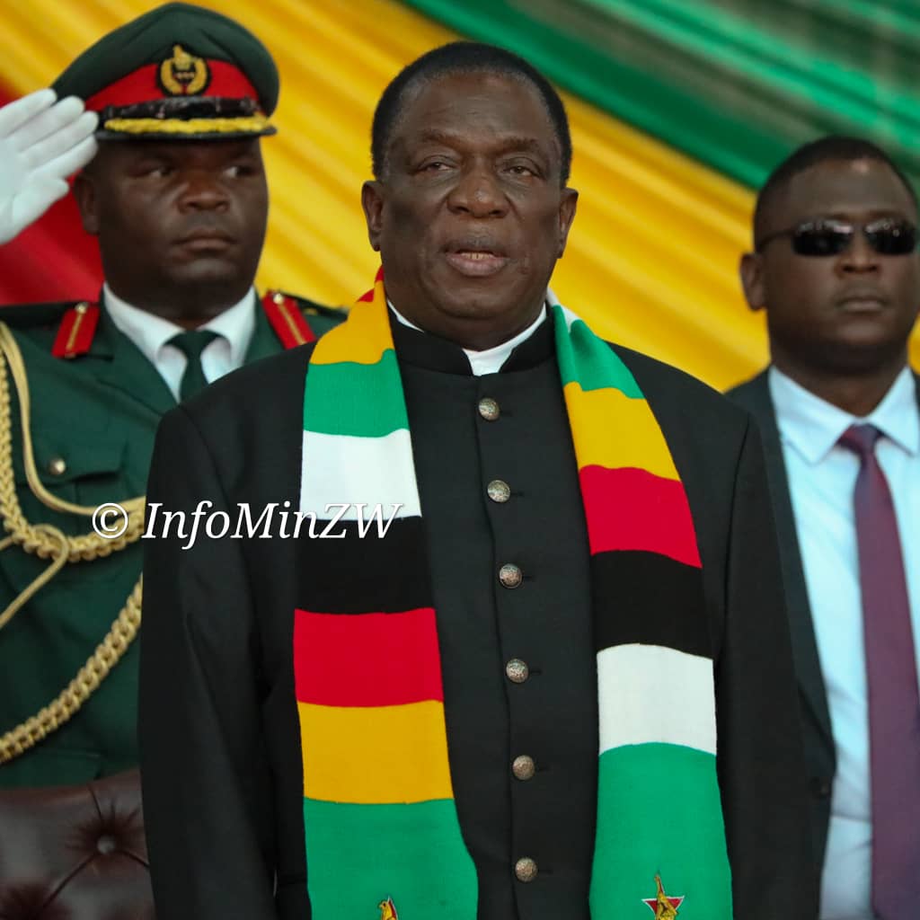 InfoMinZW's tweet photo. His Excellency President @edmnangagwa has arrived at the ZITF to officiate at the National Chiefs Conference 2023. For the first time, more than 500 headmen are attending the conference, joining the chiefs who have traditionally attended the annual meeting #ChiefsConference https://t.co/LxaulxVFIs