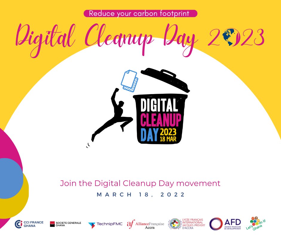 AF_Accra's tweet photo. Let's Do It!
Join the #digitalcleanupday today and take out your
digital trash.
CCI France
Société Générale
TechnipFMC
@LFACCRA
AFD - Agence Française de Développement
Let's do it Ghana
#digitalcleanupday #cleanyourcloud #worldcleanupday https://t.co/ArivpIPNM7