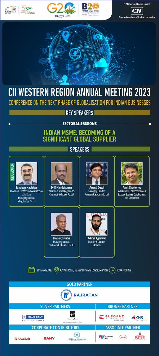 SaglassInd's tweet photo. We are pleased to share that Aditya Agarwal will be speaking at the @FollowCII conference on ‘The Next Phase of Globalisation for Indian Businesses’ on Tuesday, 21 March 2023. https://t.co/P40hfcmABp