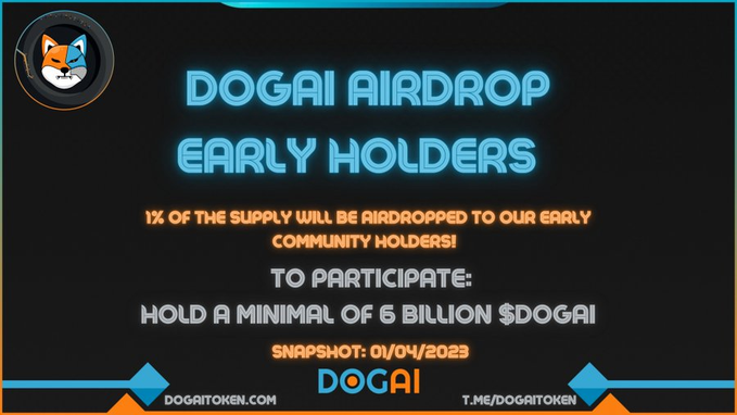 DogaiOff's tweet photo. ⭐️Airdrop Early holders Campaign⭐️

1 % of the total supply will be airdropped to early community holders! 💰

To enter: 
▶️Like,RT and  tag 3 friends.
▶️Hold at least 6B  $DOGAI tokens.
▶️Fill out the form https://t.co/VZ9ieyzgHa

#Airdrop #BNB #BSC #Doge #Babydoge #Shib #DogAI https://t.co/ZMdiZ3dvlS