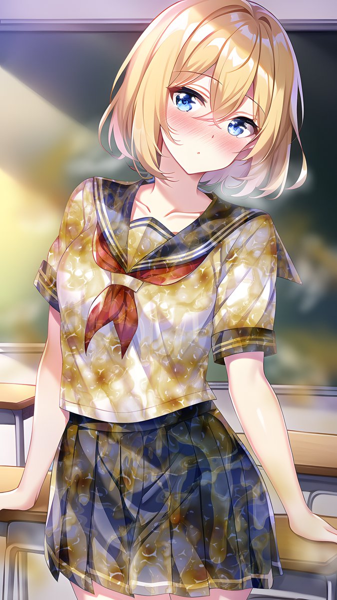 金髪美少女のセーラー服にぶっかけ無洗浄 