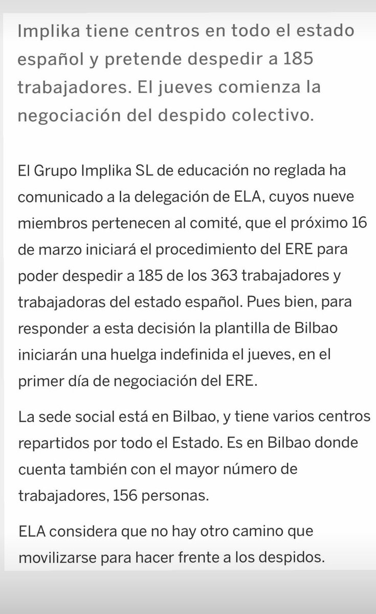 saray_dacosta's tweet photo. #Implika en #Huelgaindefinida por el interés de #Educabidco de despedir al 51% de los trabajadores, 185 personas. @MasterDGrupo @institutoMEDAC @Implika_Formac https://t.co/8fkiYLolkr