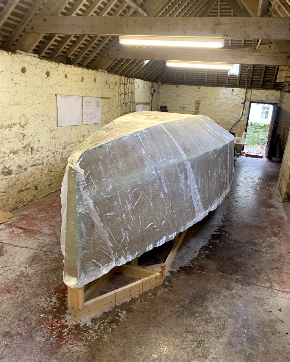 waughhillhead's tweet photo. Each layer was cut out and dry fitted in an operation which was more like a tailor’s shop than a boat builders shed. Each layer needs to be laid over an epoxy wetted hull then drenched in epoxy to bond it to the hull. I used West System for this &amp; 407 fillers for the fairing. https://t.co/8lK1IrVx3D