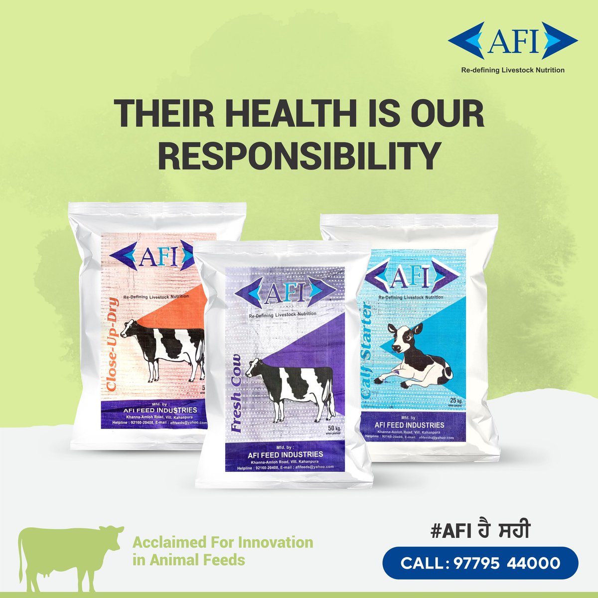Your livestock is as healthy as the feed gets; nurture it with AFI. Animals are healthy when they are safe!
For more information, call - 09779544000

#Dairy #Feed #CattleFeed #AnimalFeed #AnimalNutrition #Farming #IndianDairyFarmer #DairyIndustry #DairyFarmer #DairyFarming #Milk