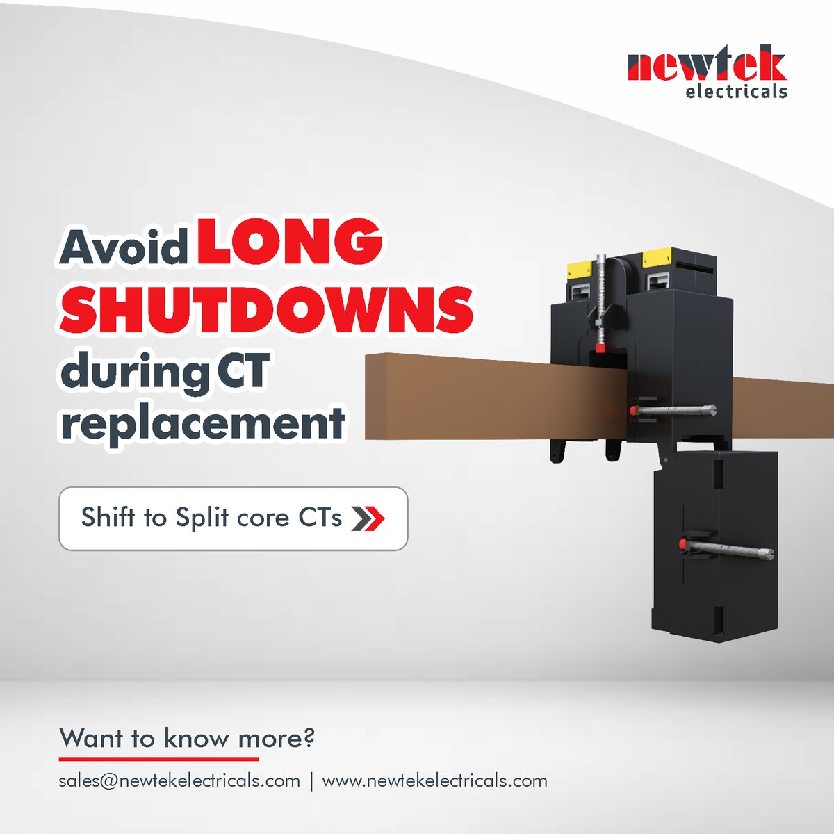 NewtekE's tweet image. Avoid long shutdowns during maintenance or CT replacement. 
Choose Split Core CTs

Want to know more?
Drop an email to sales@newtekelectricals.com

#SplitCoreCT #CurrentTransformer #NylonCTs