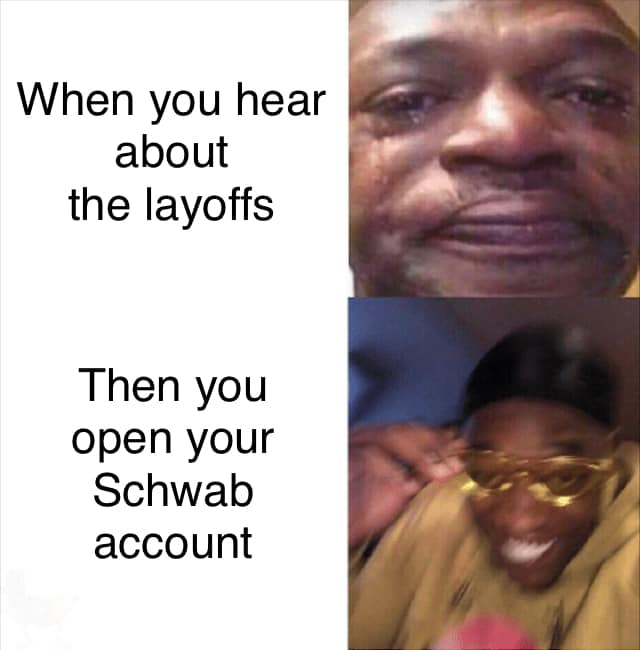 sastava007's tweet photo. Thus, I profit from my own destruction 🥲

#MetaLayOffs #techlayoffs https://t.co/yWcm12maTO