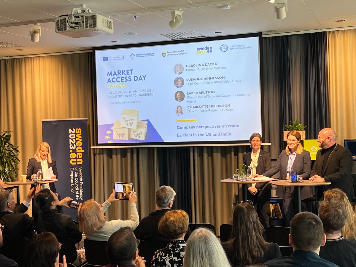 Jonas Kasteng (@jonaskasteng) on Twitter photo What are the trade barriers companies face in important markets such as the US and India? How could they be solved?
Panel discussion at the Market Access Day in Gothenburg between <a href="/Trade_EU/">EU Trade 🇪🇺</a> <a href="/VolvoGroupSE/">Volvo Group Sverige</a> <a href="/GetingeGlobal/">Getinge</a> and <a href="/Maersk/">Maersk</a> on the way forward.
🚧🚧🚧🚧🚧🚧🚧🚧🚧 What are the trade barriers companies face in important markets such as the US and India? How could they be solved?
Panel discussion at the Market Access Day in Gothenburg between <a href="/Trade_EU/">EU Trade 🇪🇺</a> <a href="/VolvoGroupSE/">Volvo Group Sverige</a> <a href="/GetingeGlobal/">Getinge</a> and <a href="/Maersk/">Maersk</a> on the way forward.
🚧🚧🚧🚧🚧🚧🚧🚧🚧