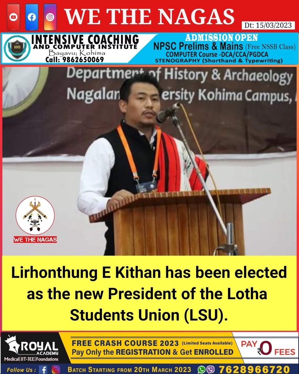 WeTheNagas's tweet photo. Lirhonthung E Kithan has been elected as the new President of the Lotha Students Union (LSU).
.
.
.
.
#BreakingNews @wethenagas
#Nagaland #WeTheNagas #Dimapur #Kohima @MmhonlumoKikon @YanthungoPatton #LothaStudentsUnion #Lotha https://t.co/dP83py0uyJ