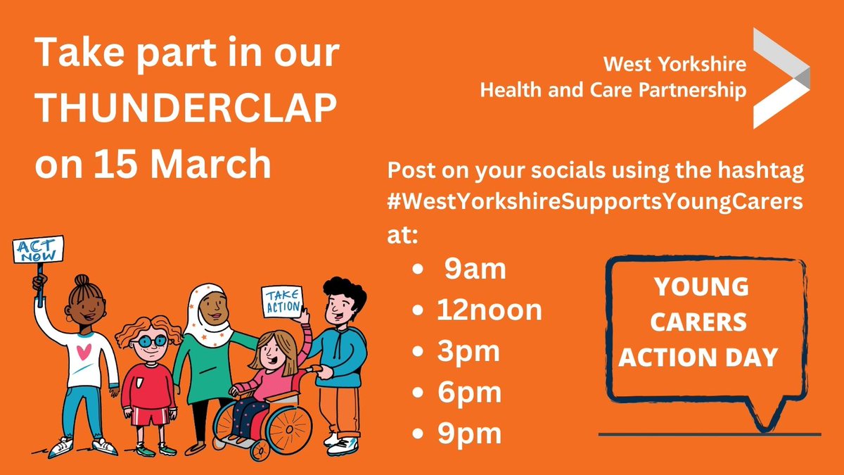 Today is #YoungCarersActionDay. A thunderclap is a way of showing support on social media. Tweet your support using the hashtag #WestYorkshireSupportsYoungCarers