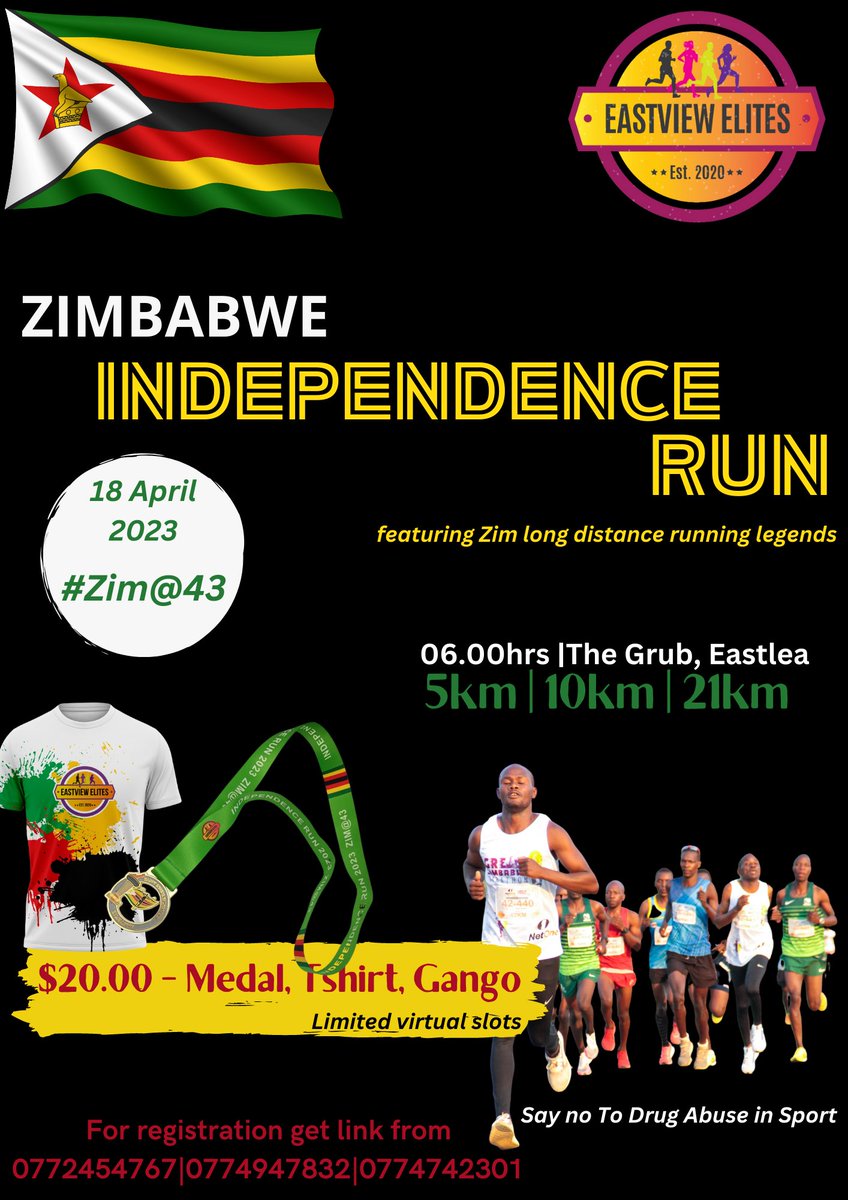 Maplans eIndependence tatoo nawo... You are free to join us hantie. Register on the link below bit.ly/ZIM-43Eastview… @kudachimera @IncTourism @KUDZIELISTER2 @FitnessBaeZim @EastviewElites #zimbabwe #runningmotivation #eastviewelites #Independent #justrun #SayNoToDrugs