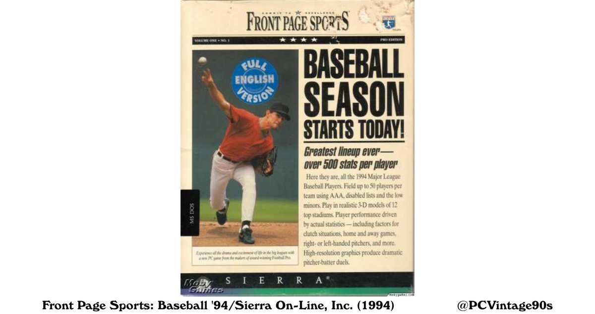 OldInCatalogues's tweet image. Random box art: Front Page Sports: Baseball '94/Sierra On-Line, Inc. (1994) mobygames.com/game/dos/front… #pcgaming #retrogaming