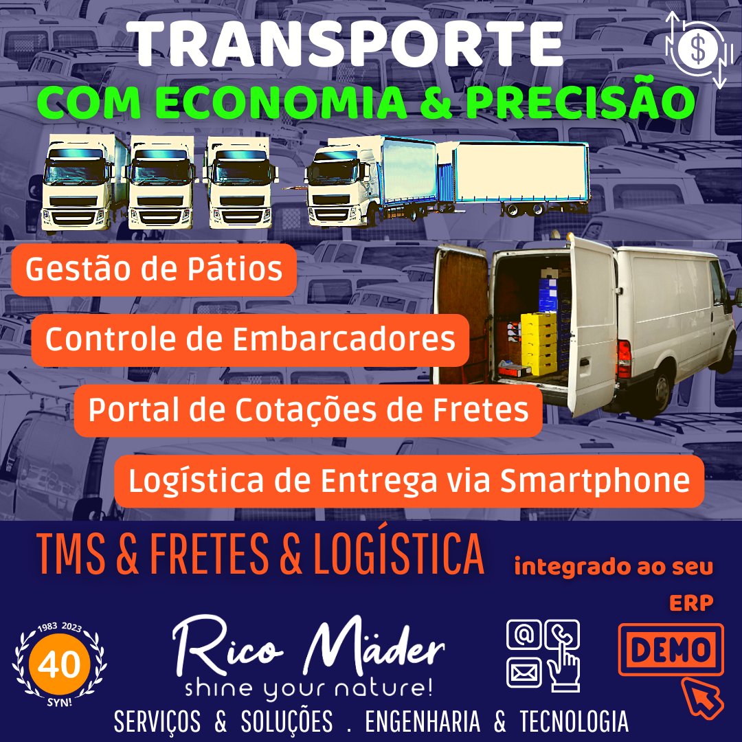 ricovmader's tweet photo. #custos #controle #transporte #gestao
Implante #tecnologia integrada ao seu #ERP 🚛🚚🚐🚌🚗🤖📱
SISTEMA DE GESTÃO DE TRANSPORTES
#fretes #motoristas #cotacoes #logistica
#supplychain #caminhao #transportadora
https://t.co/1QyyCz226k
#software #smartphone
#shineyournature https://t.co/ix3vmYINt1