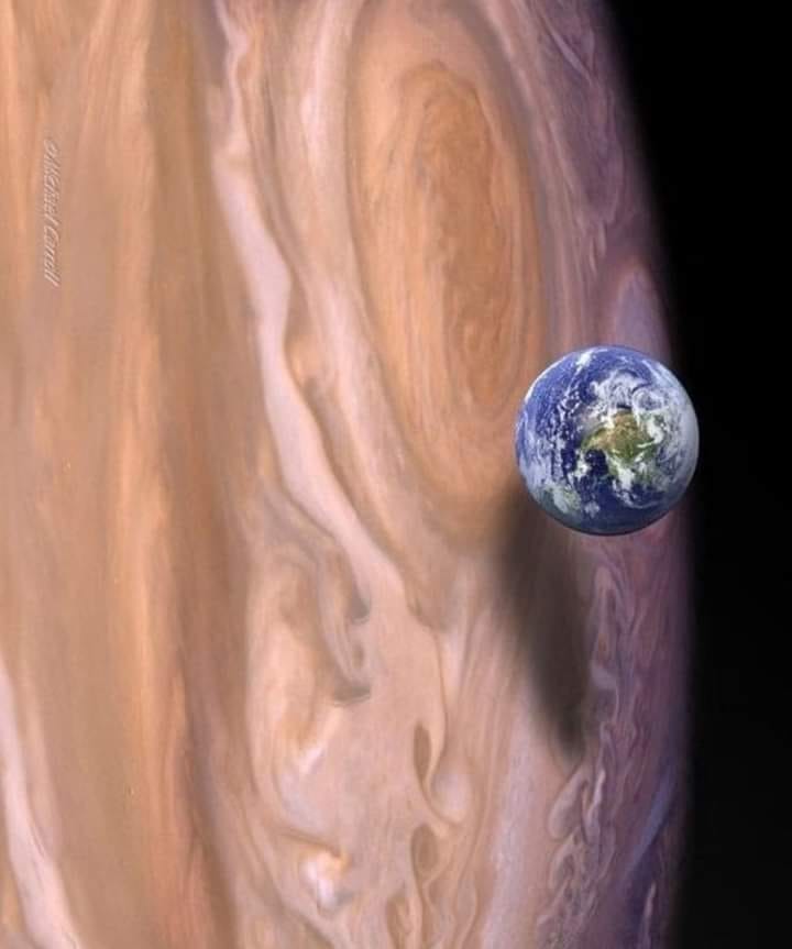 CuriosityonX's tweet photo. A small reminder of how big Jupiter is. https://t.co/hYmCuJjxZW