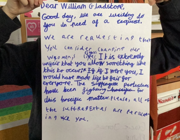 missakershaw's tweet photo. Wow! Look at these amazing shared writes! We received a letter from a suffragist, urging us to help her to persuade William Gladstone to give women the right to vote. Can you spot the subjunctive? @WCPSc2023 @WCommonPS #WCPSLiteracy #Hookwithabook @theliteracytree https://t.co/jDMoQ2E24V