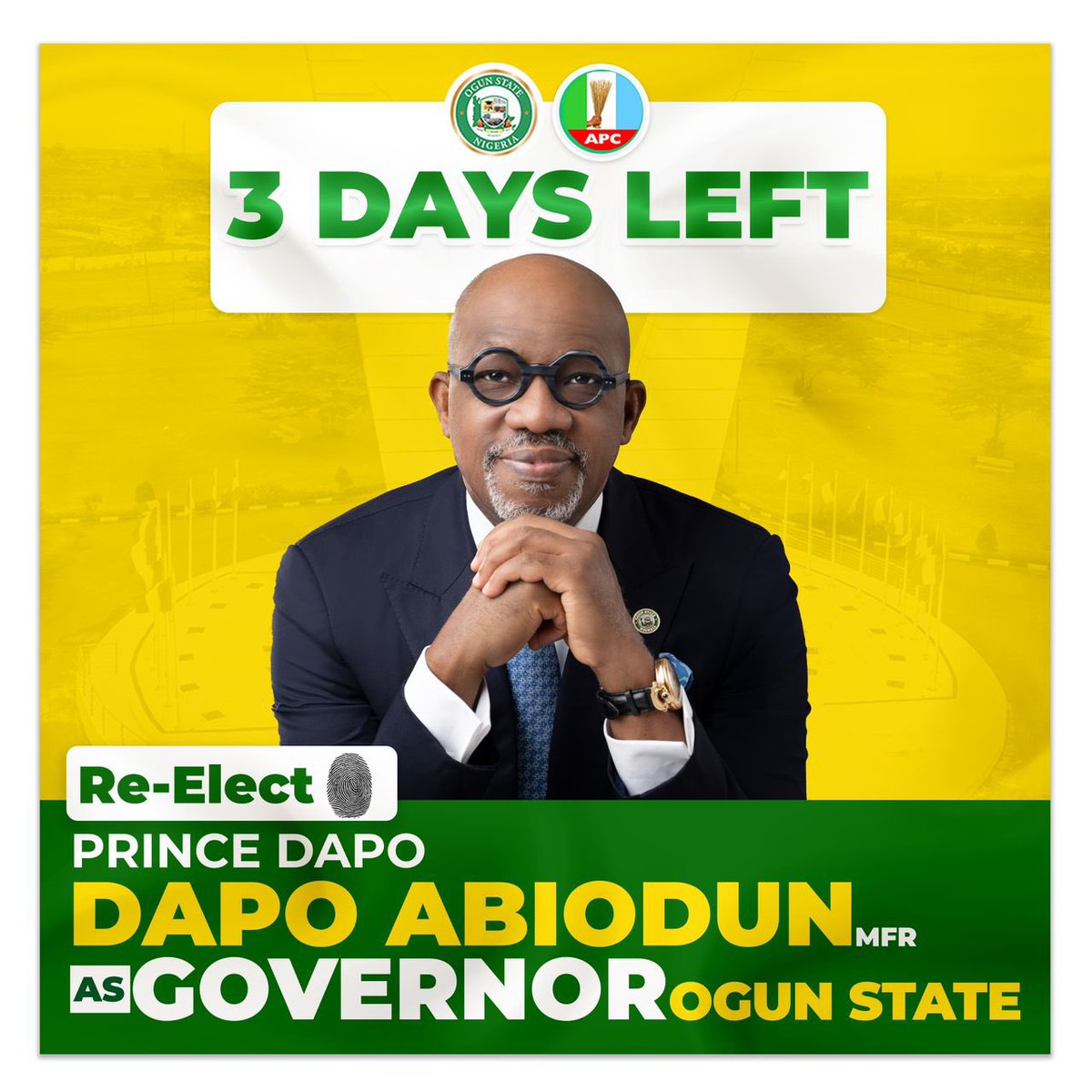 Ogun state voters, this coming Saturday, let’s re-elect Dapo Abiodun

#BuildingOurFutureTogether