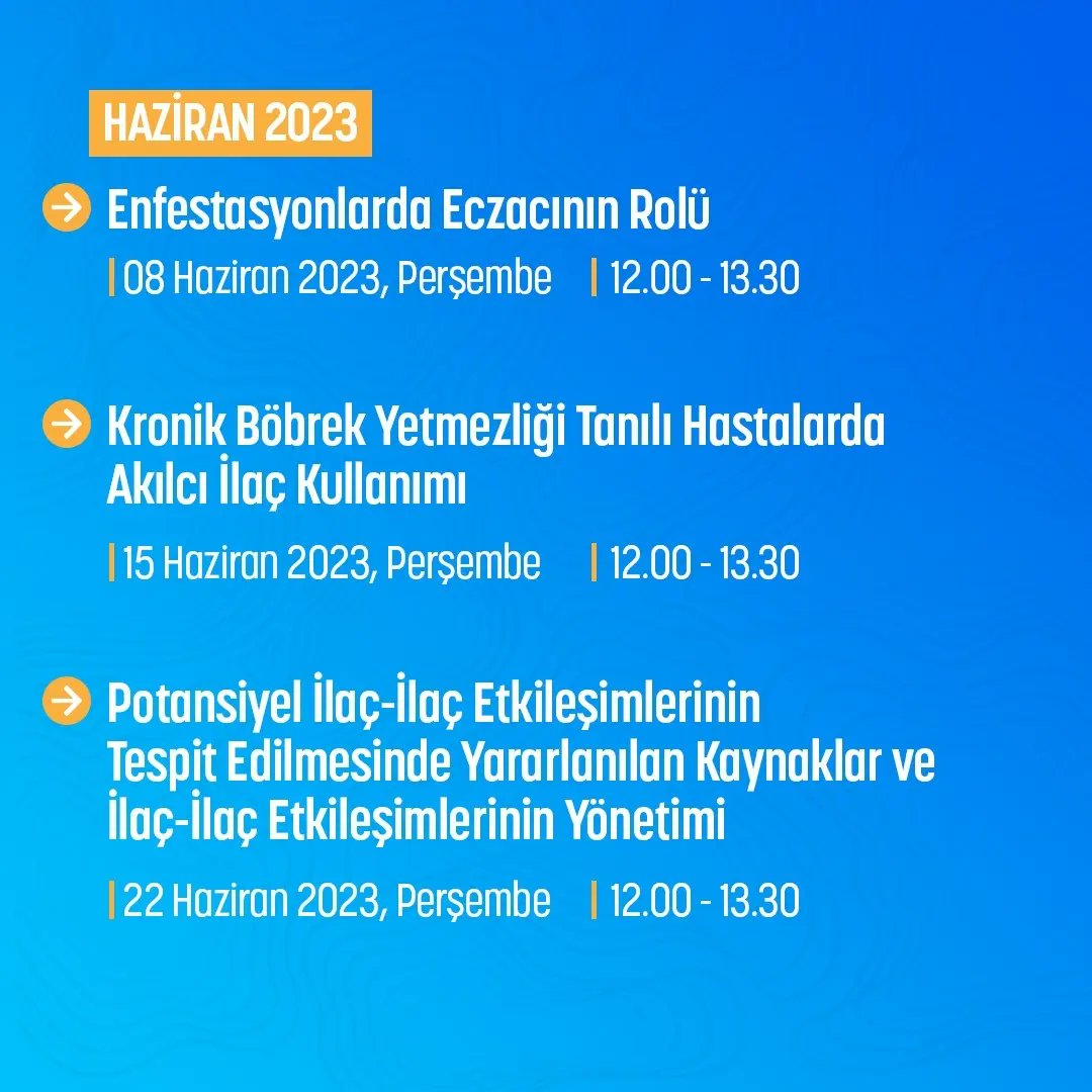 Lokman Hekim Üniversitesi Sürekli Eğitim Merkezi  ve Eczacılık Fakültesi iş birliği ile düzenlenecek olan ‘’Farmasötik Bakım Online Eğitim Serisi-2’’ çevrimiçi olarak gerçekleştirilecektir.
Detaylı bilgi için web sitemizi ziyaret edebilirsiniz.