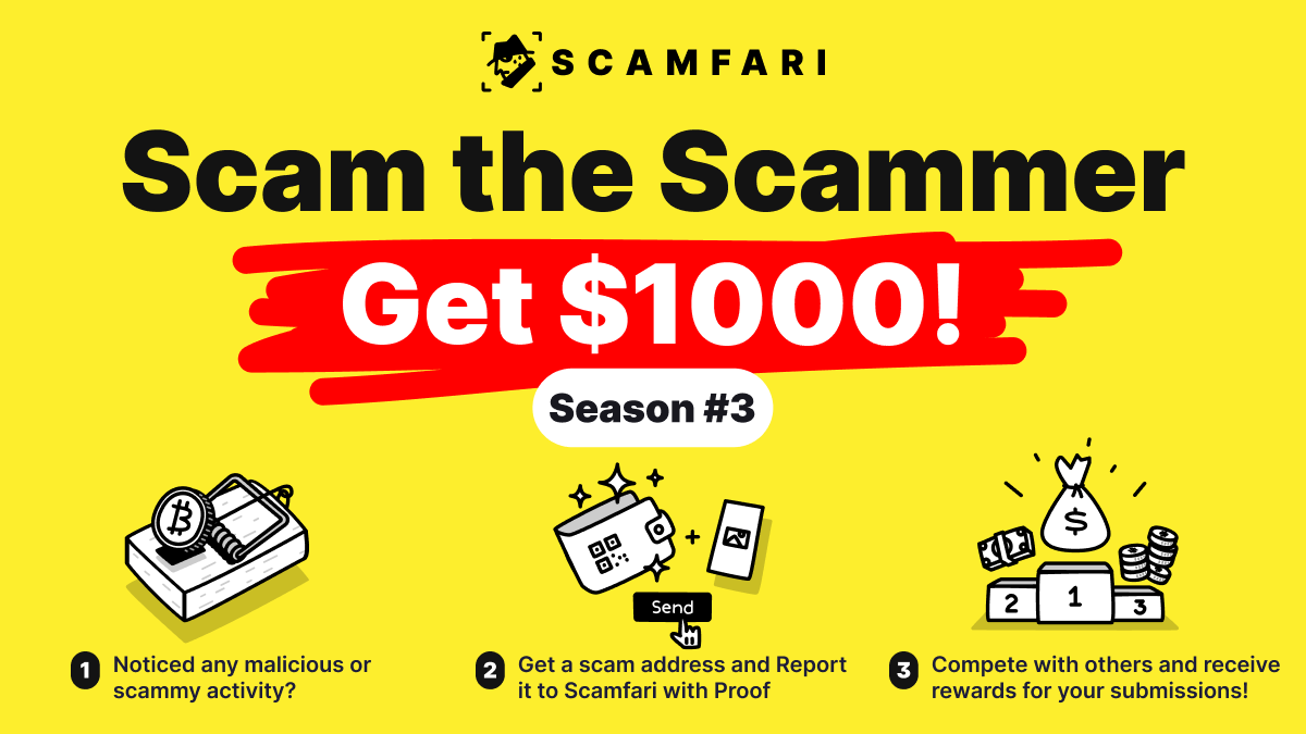 i_am_hapi_one's tweet image. 🦁Scamfari is back! 

Join in on the fray to hunt scammers, compete for a prize and make a difference in the safety of crypto space!

🤌All you need to do is go to Telegram bot, choose a relevant category, send malicious actor or token with proof to us!

scamfari.com