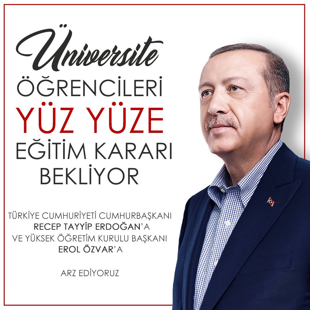 #kullıyedenyuzyuzekarari Sn.Cumhurbaşkanım biz üniversite öğrencileri olarak eğitimimizin YÜZYÜZE şeklinde sonuçlanmasını talep ediyoruz. Lütfen sesimizi duyun. <a href="/RTErdogan/">Recep Tayyip Erdoğan</a> <a href="/fahrettinaltun/">Fahrettin Altun</a> <a href="/erolozvar/">Erol Özvar</a>