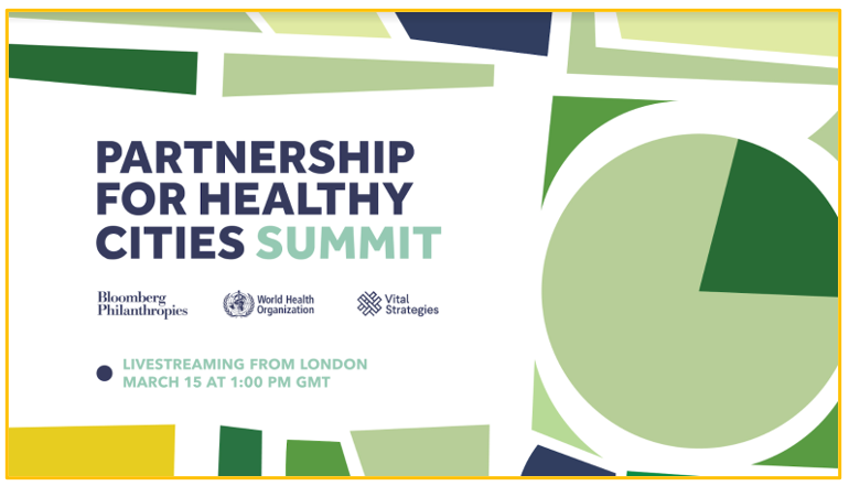 Join today's kick off of inaugural @VitalStrat @Bloombergdotorg @WHO Partnership for Healthy Cities Summit bit.ly/3mXipl5, livestreamed from London on @WHO’s YouTube channel bit.ly/3YP2P8o from 13:00 GMT to learn how mayors tackle NCDs & injuries. #Cities4Health